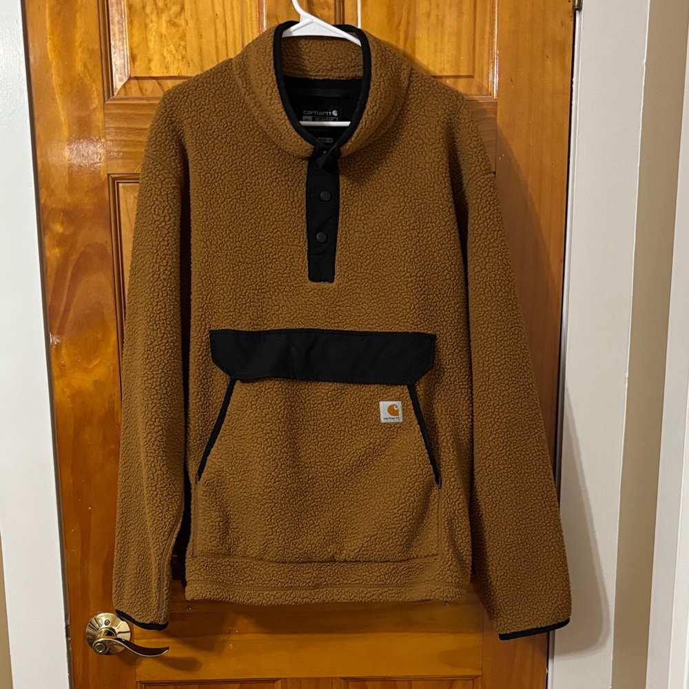 Carhartt Tan Fleece Pullover with Black Accents